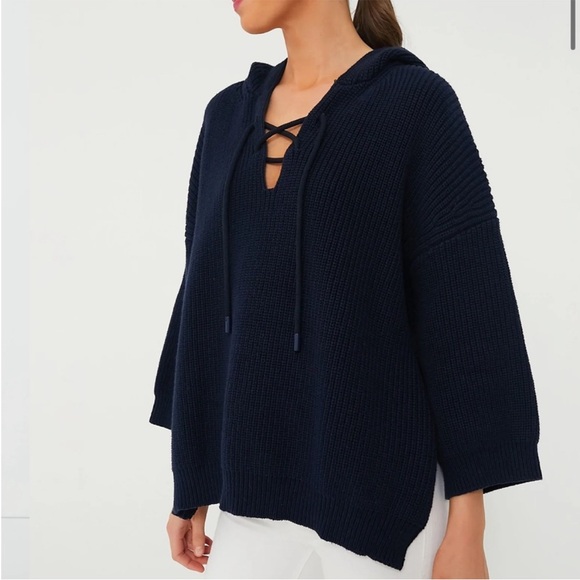 Tuckernuck Navy Knit Declan Pullover sweater size large navy blue hooded knit - Picture 3 of 11